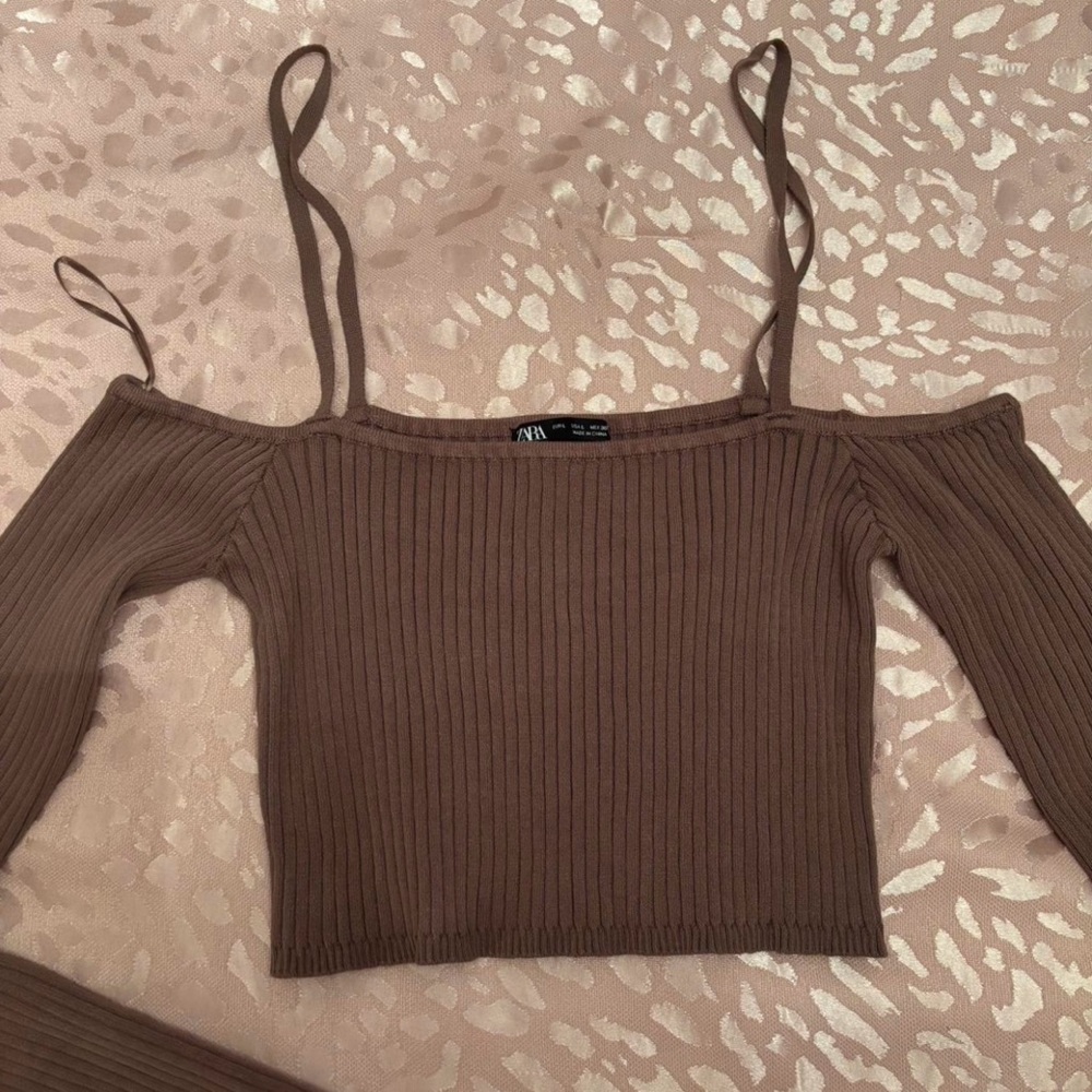 Zara Taupe Ribbed Knit Top